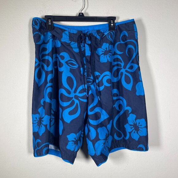 Speedo Men's Black Blue Tropical Floral Board Shorts Surf Summer 36! - Picture 1 of 3